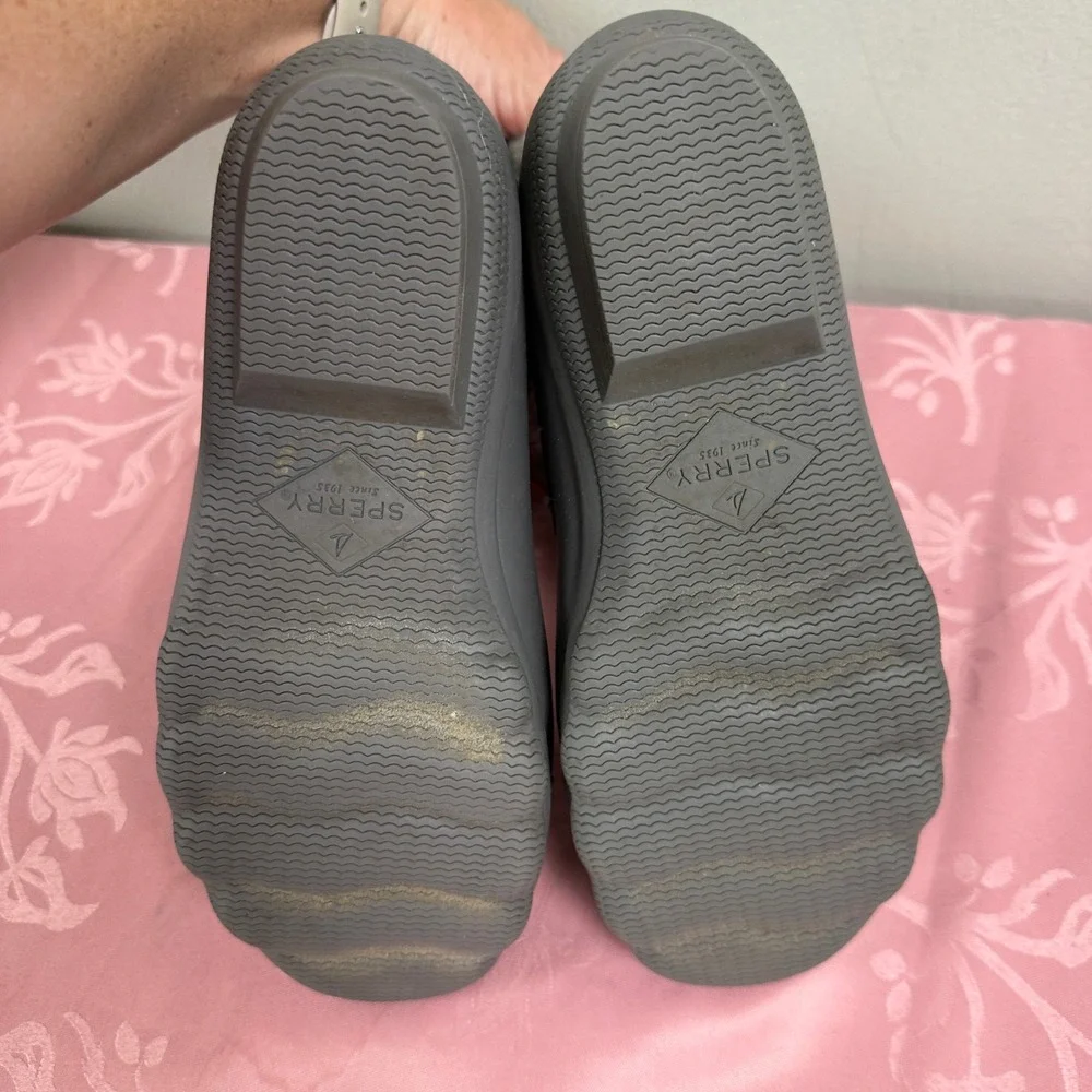 Sperry Saltwater Grey Herringbone Wool Faux Fur Duck Boots STS87696 Womens 7‎